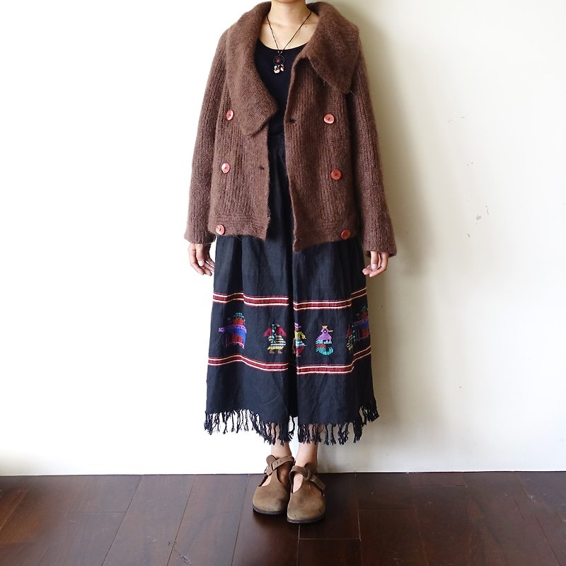 BajuTua / vintage / chocolate milk asymmetrical large lapel wool coat - สเวตเตอร์ผู้หญิง - ขนแกะ สีนำ้ตาล