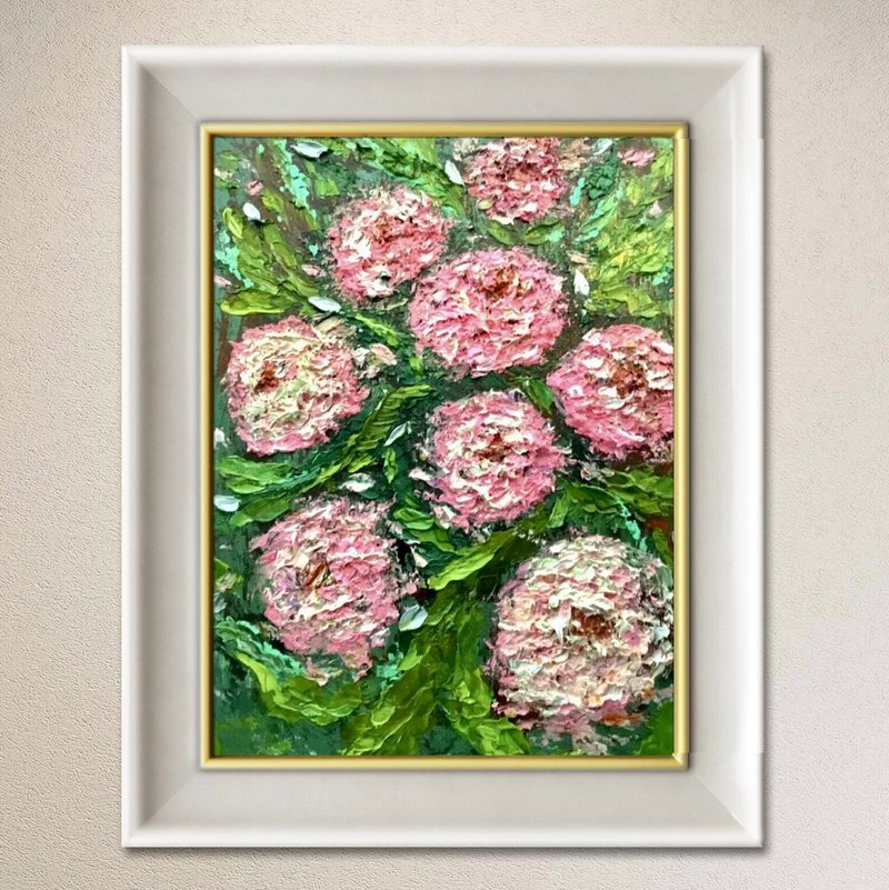 Pink chrysanthemums impressionistic painting on canvas. Impasto technique - 海報/掛畫/掛布 - 其他材質 粉紅色