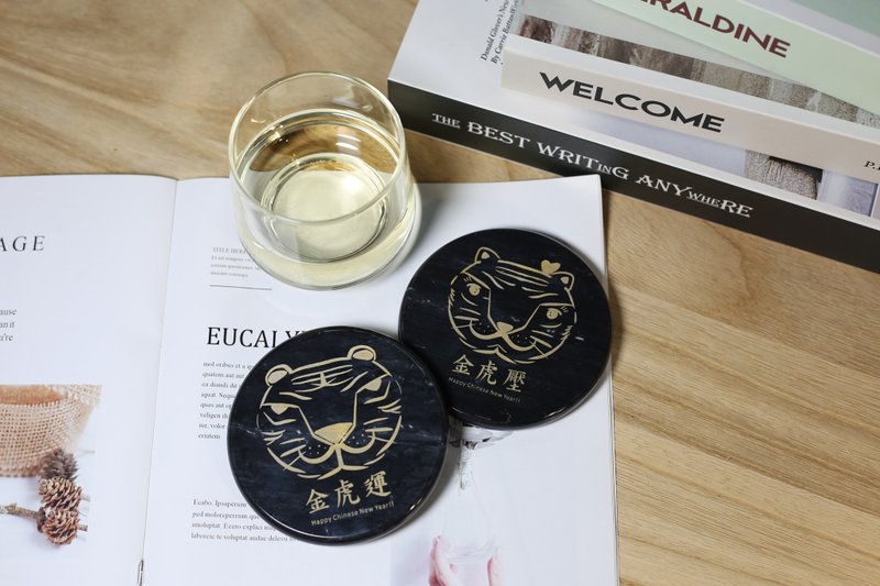 Year of the Tiger Lucky Coaster~Customized Marble Laser Engraving - Items for Display - Stone Black