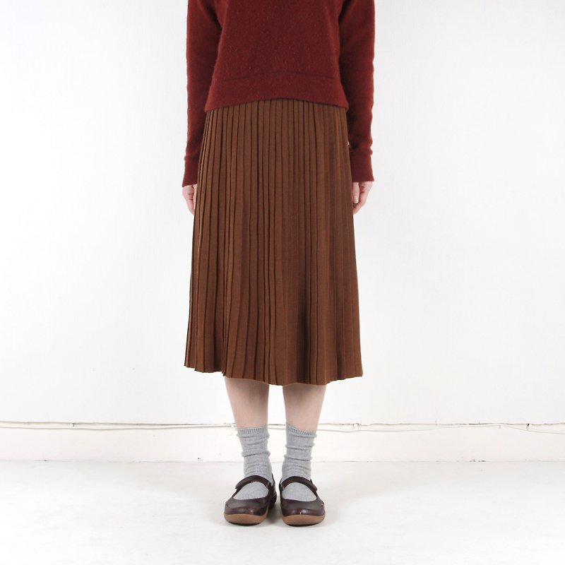 Egg plant vintage] chocolate wool knitted vintage pleated skirt - กระโปรง - ขนแกะ สีนำ้ตาล