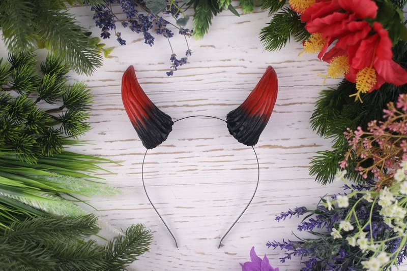 Black and Red Demon Horns Headband - Hair Accessories - Plastic Red