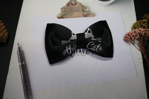 小可愛和小領帶 黑色真絲小貓刺繡領結學院範蝴蝶結