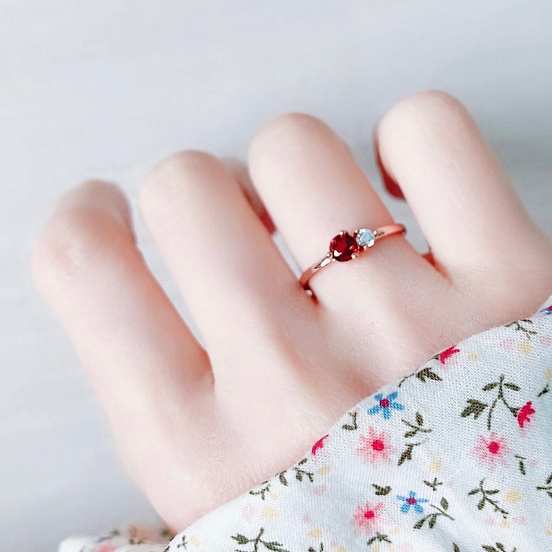 好美的-頂級紅石榴石4mm純銀玫瑰金戒指- 可調式 - 一月誕生石 - 戒指 - 水晶 藍色