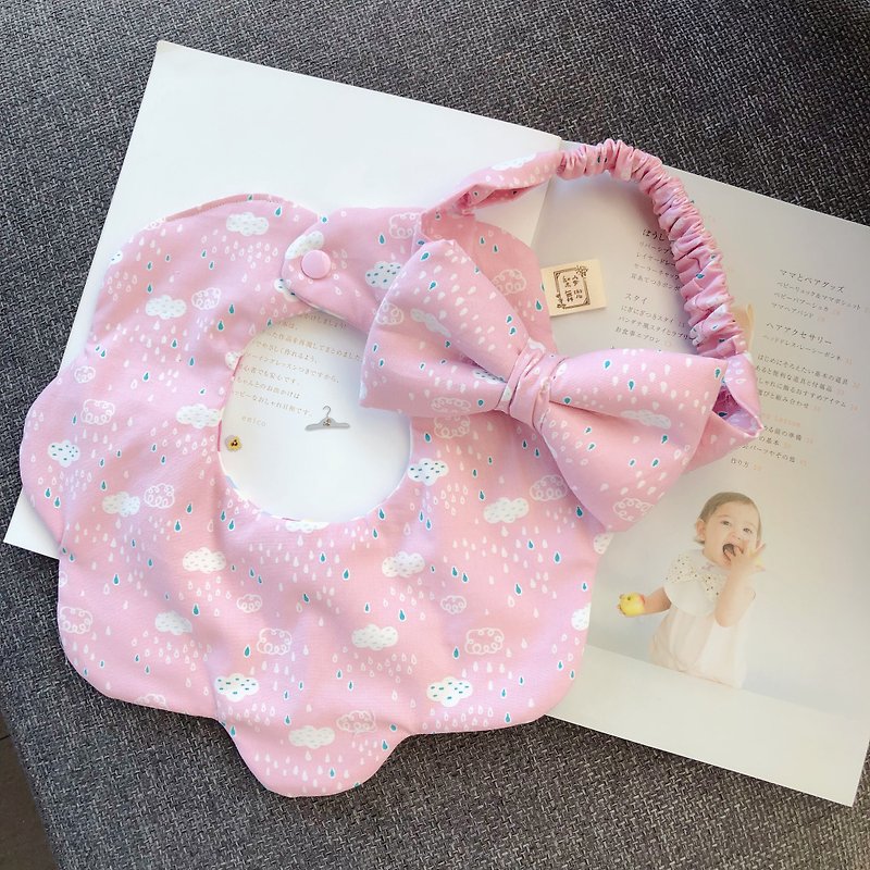 Pink Sweet Rain l Moon Gift Box Two-piece Set l Handmade Petal Bib + Baby Hair Band - Baby Gift Sets - Cotton & Hemp 
