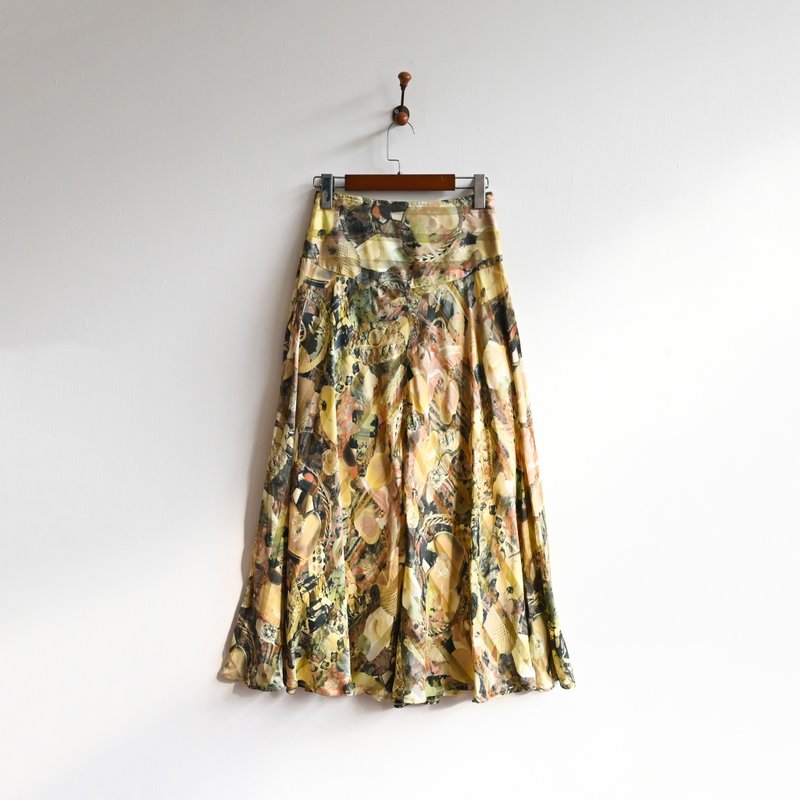 【蛋植物古著】時空隧道高腰印花古著圓裙 - 裙子/長裙 - 其他人造纖維 