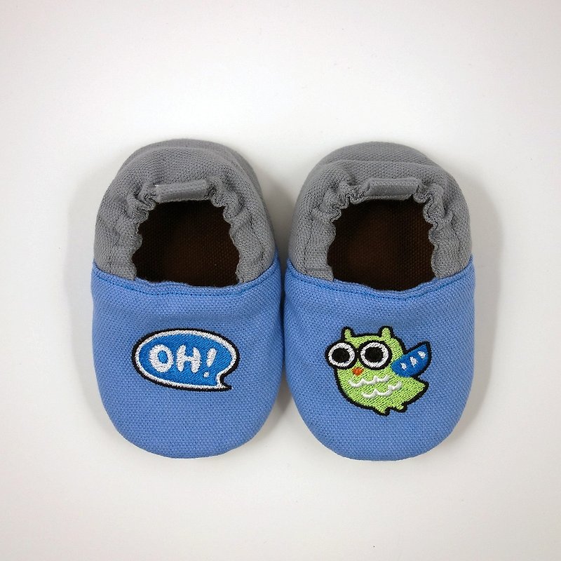 (Rabbit Mint Baby) Owl embroidered cotton baby toddler shoes - (C0006) - รองเท้าเด็ก - ผ้าฝ้าย/ผ้าลินิน สีน้ำเงิน