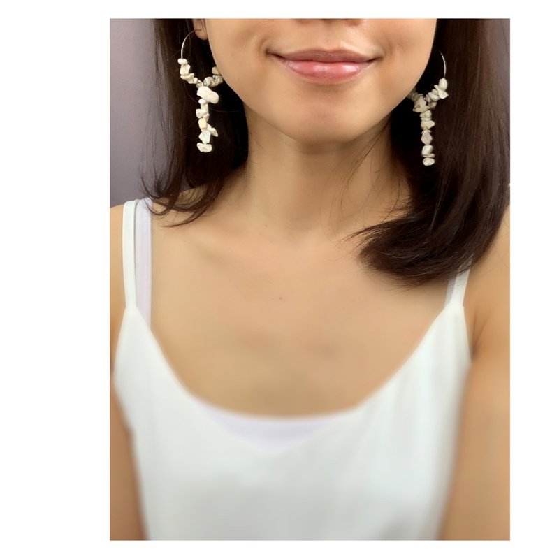 落石系列耳飾 - 合一 | 天然石 | 穿式耳環 | pierced earrings - 耳環/耳夾/耳骨夾 - 其他材質 白色