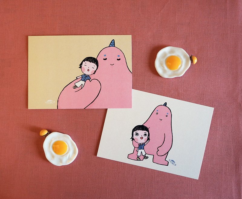There are two double-sided postcards for the Pink Giant and the Girl - Cards & Postcards - Paper 