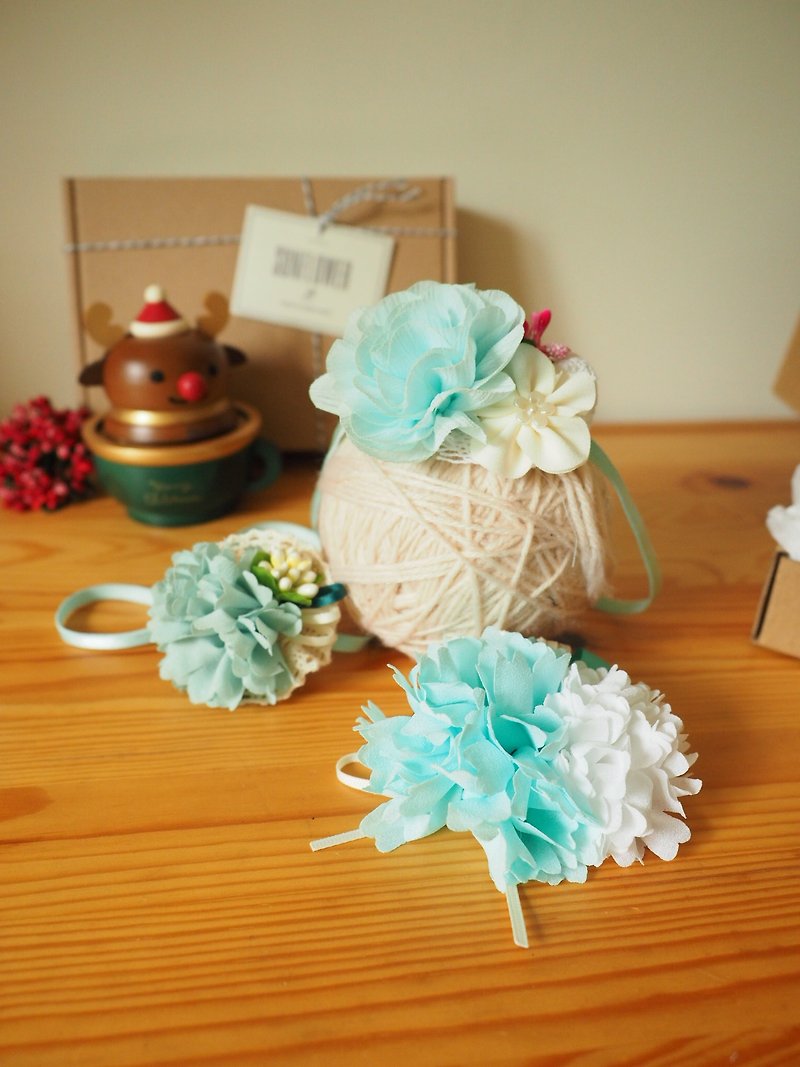 Xmas Gift Set Handmade fabric flower baby/kid headband - Baby Accessories - Cotton & Hemp Green