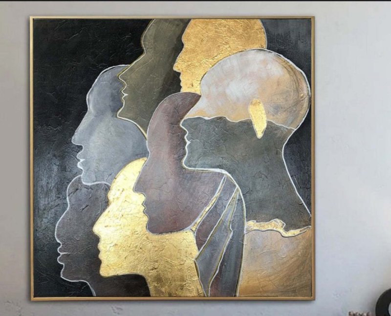 Humans Oil Painting Gold Leaf Painting Abstract Faces Painting - 壁貼/牆壁裝飾 - 壓克力 多色