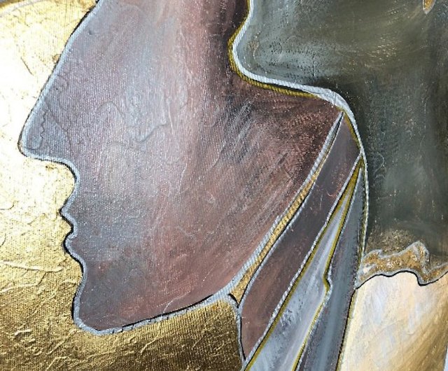 人間の油絵 金箔の絵 抽象的な顔の絵 - ショップ TrendGallery 