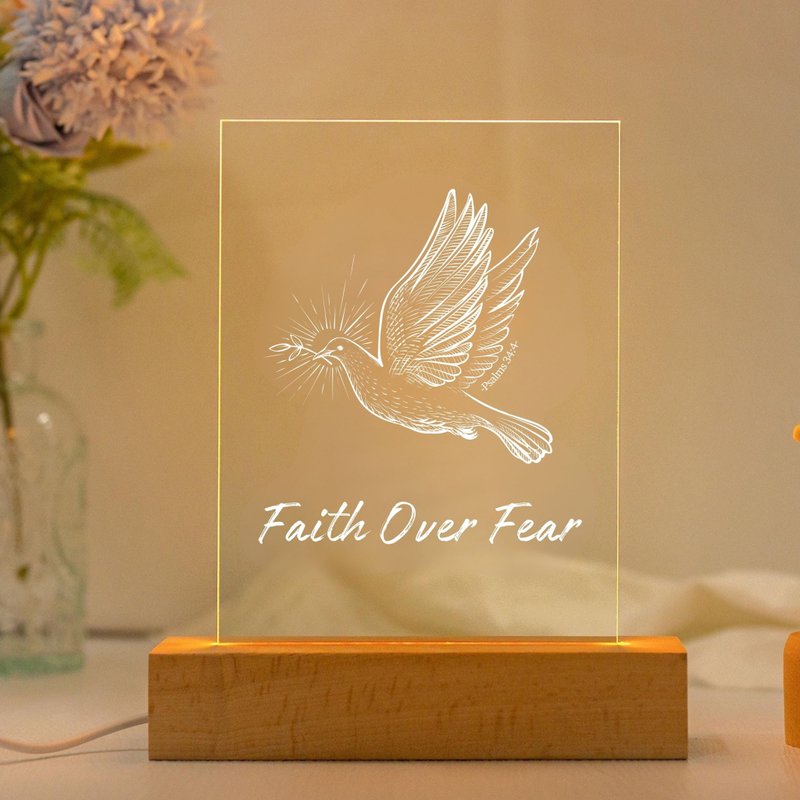 恩典之光 聖經經文LED燈 經文禮物Faith Over Fear - 燈具/燈飾 - 壓克力 卡其色