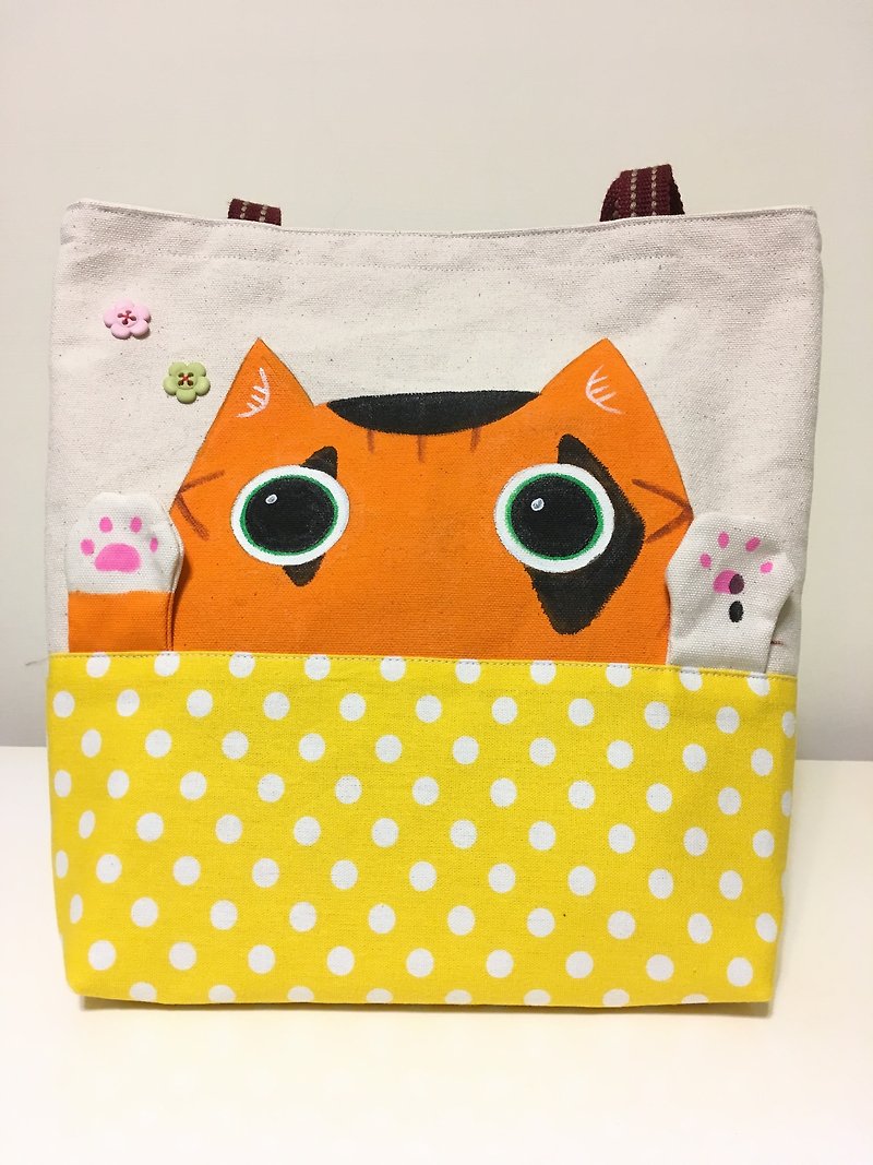 Cotton & Hemp Handbags & Totes - Beckoning Meow Meow Bag (Yellow A Meow) that invites good luck