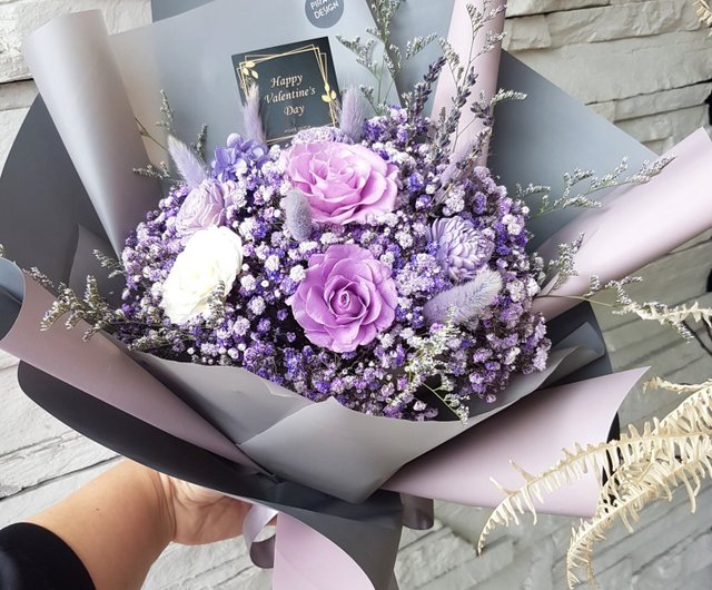 オーダーメイドドライフラワーブーケ パープル ホワイト 結婚式