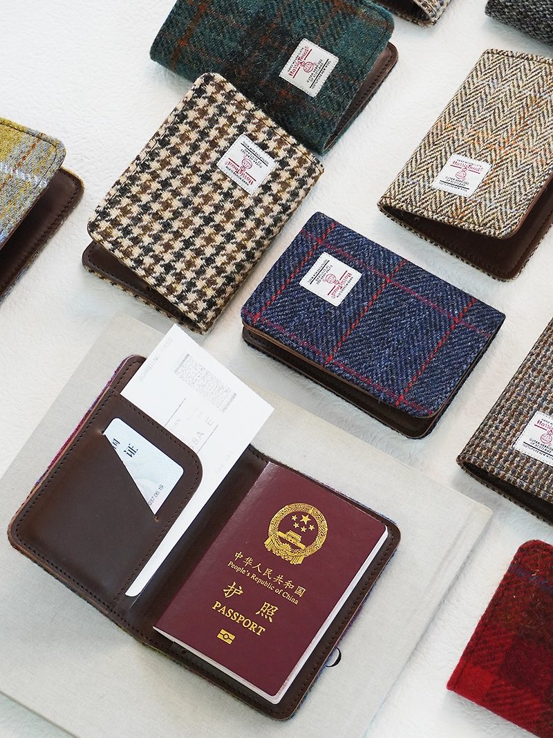 Harris tweed Reese handmade passport holder travel multi-functional carry-on portable ticket document bag card bag - ที่เก็บพาสปอร์ต - ขนแกะ 