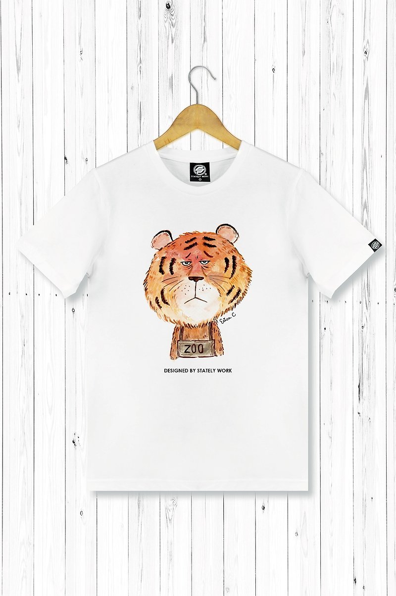 STATELYWORK World-weary Zodiac-Tiger-Male White T-shirt - Men's T-Shirts & Tops - Cotton & Hemp Multicolor