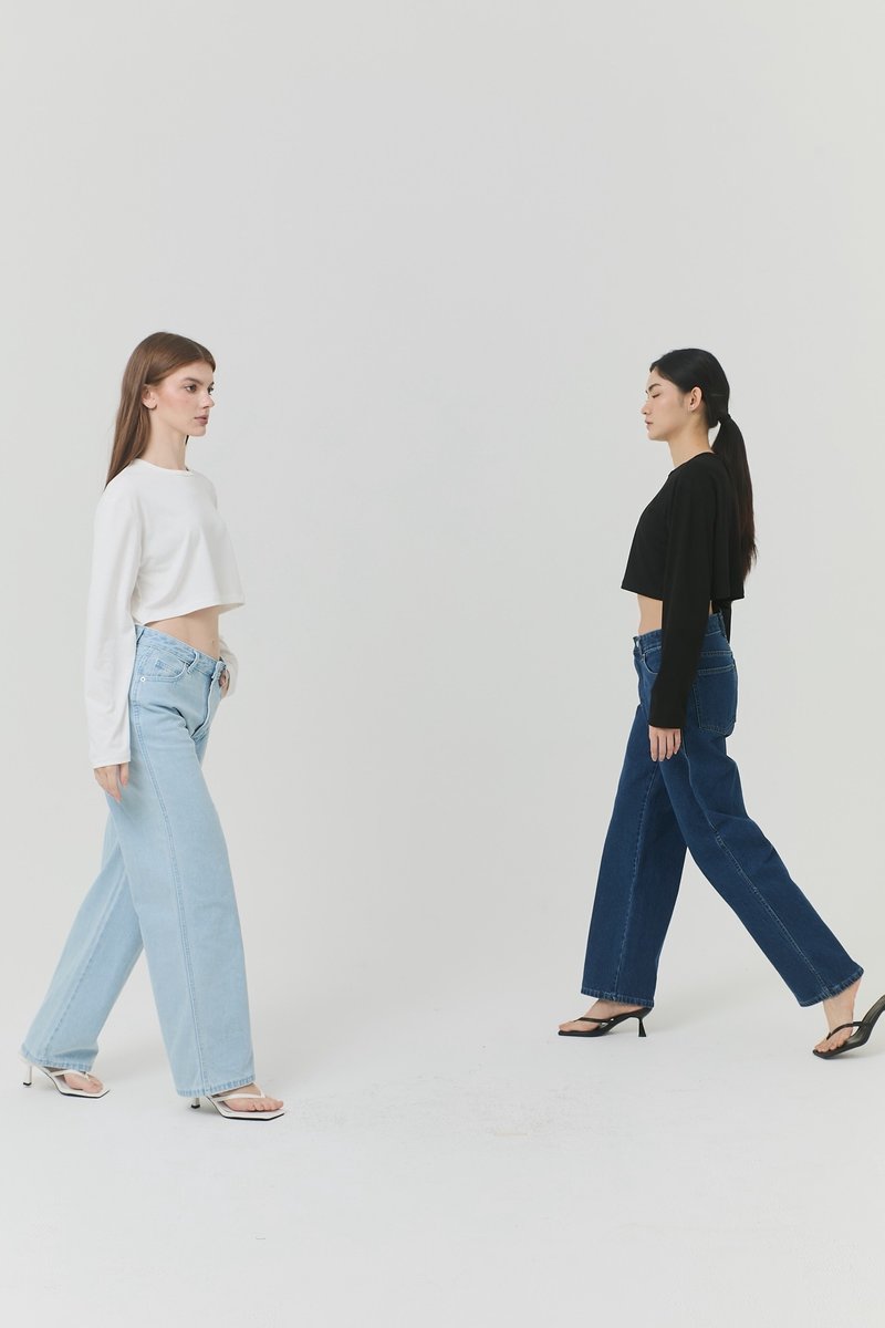 Long Sleeves - crop - 女 T 恤 - 聚酯纖維 黑色