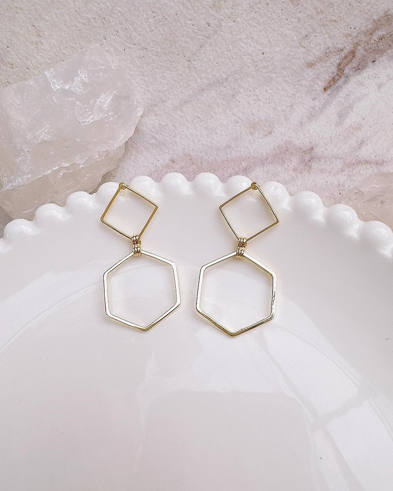 C&W 14ks925 sterling silver gold-filled geometric design fashion earrings - ต่างหู - เงินแท้ สีทอง