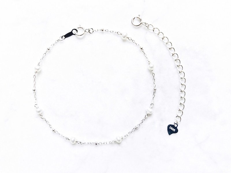 ::Sun and Moon Series :: Mini Pearl Silver Ball Fine Bracelet/Anklet/Double Chain (2.0) - กำไลข้อเท้า - เงินแท้ 