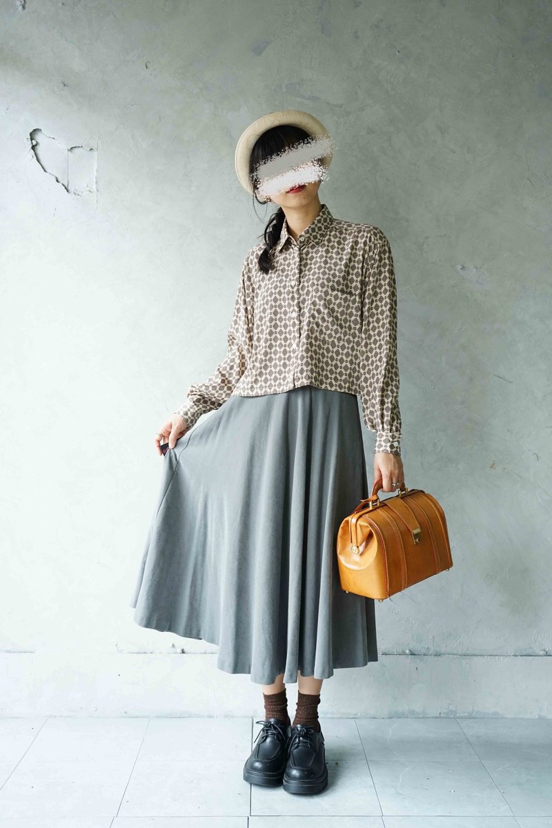 尋寶古著-深灰學院風側邊壓褶A字短裙 - 裙子/長裙 - 聚酯纖維 灰色