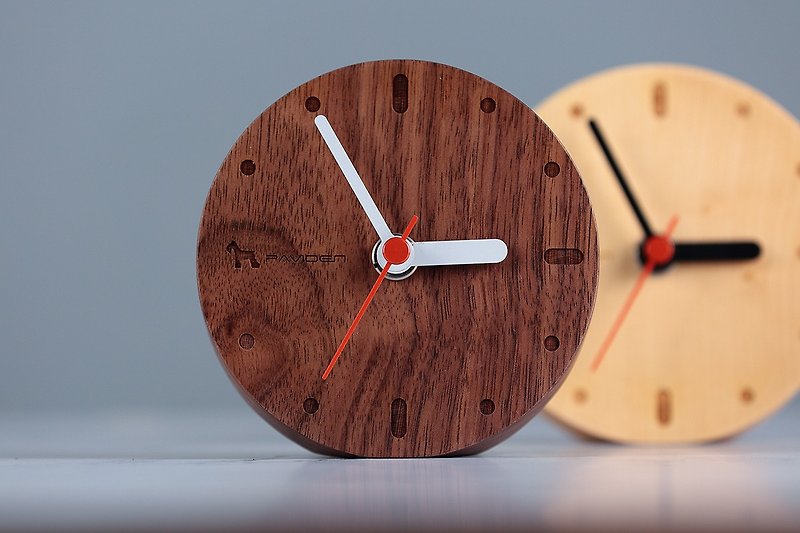 Nordic style table clock round [Walnut] Log clock wall clock 10cm X 10cm - Clocks - Wood 