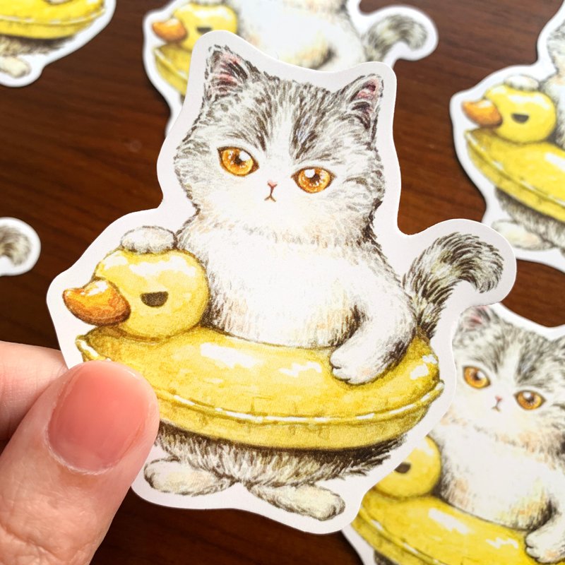 Cat Duckling Blister Written Sticker - สติกเกอร์ - กระดาษ หลากหลายสี