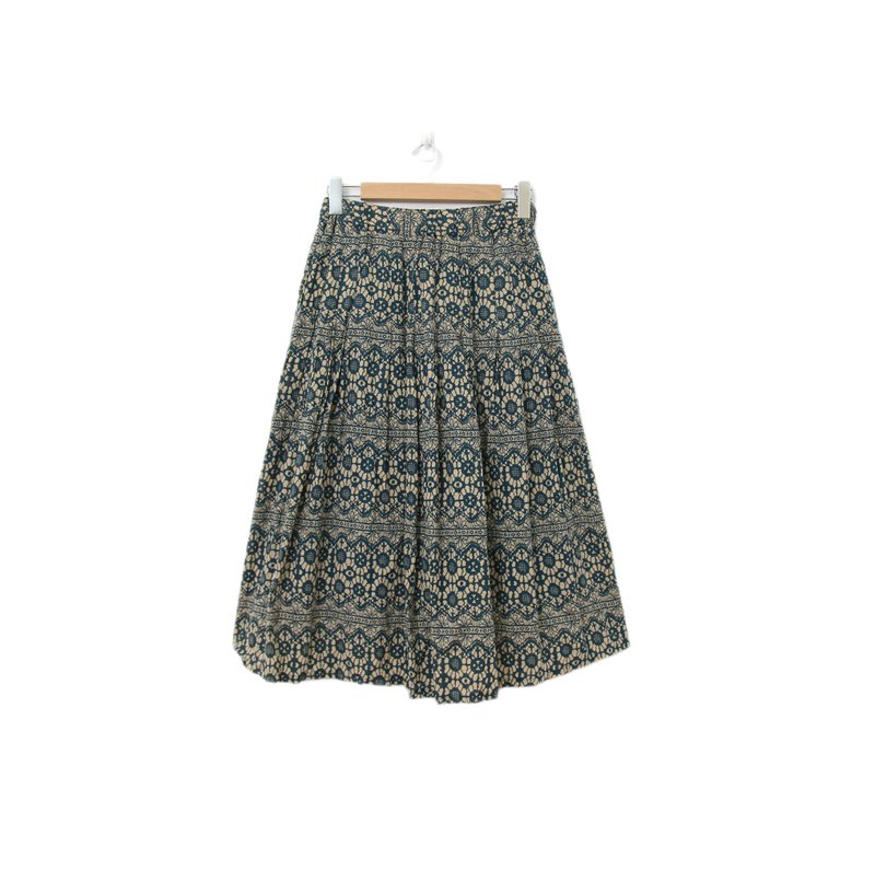 Back to Green-復古長裙 綠 圖騰滿版 M-17//vintage skirt - 裙子/長裙 - 棉．麻 