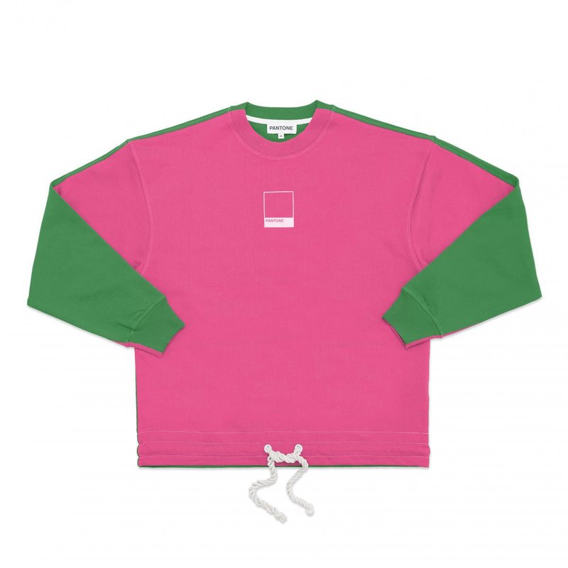 FunMix Collection Relaxed Fit Sweatshirt - Premium Cotton (Hot Pink/Green) - Unisex Hoodies & T-Shirts - Cotton & Hemp Multicolor