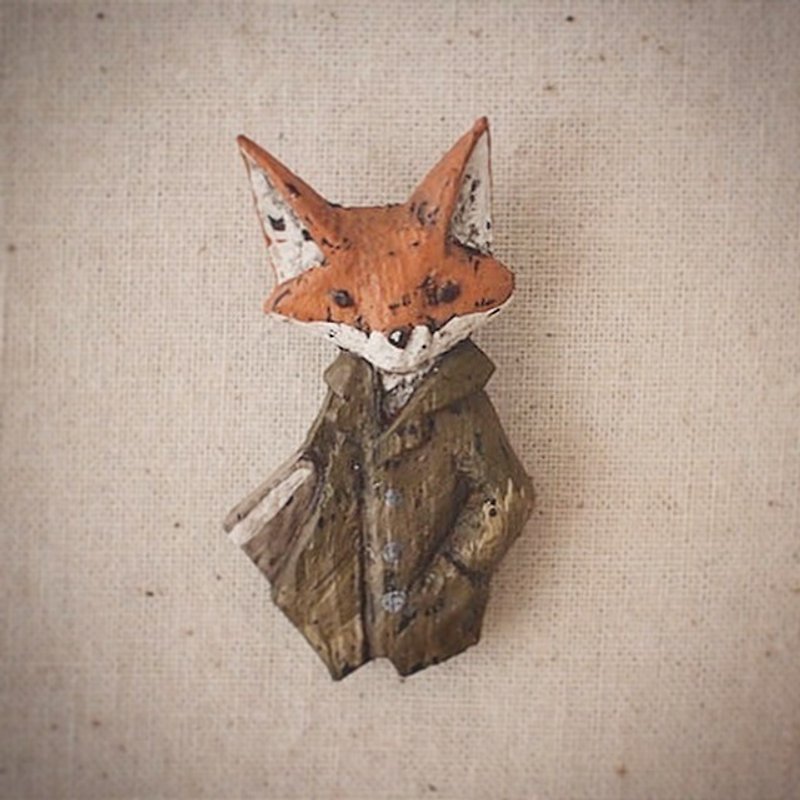 Brooch fox book lovers - Brooches - Other Materials Orange
