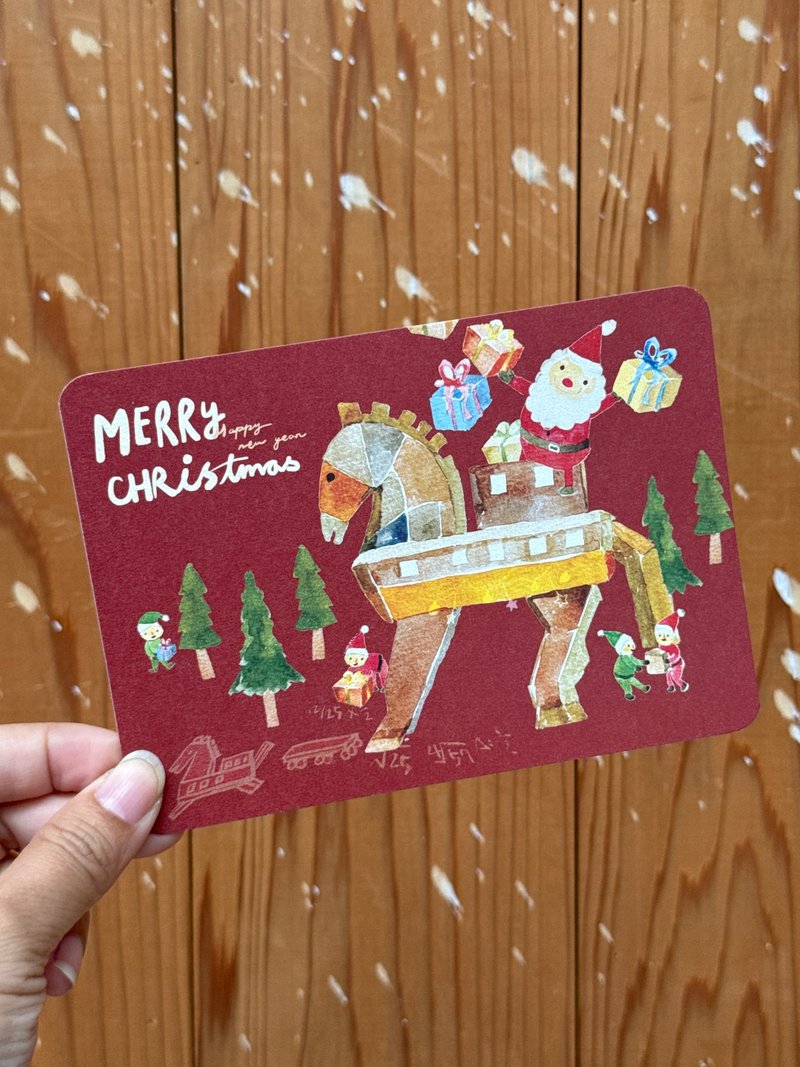 木馬載著聖誕夜 ( 2入 ) 聖誕明信片 - 卡片/明信片 - 紙 紅色