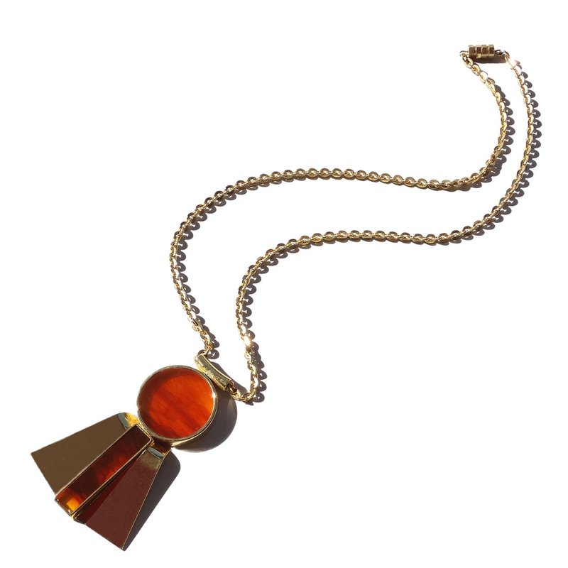 Vintage Amber color acrylic modern design necklace - 項鍊 - 塑膠 金色