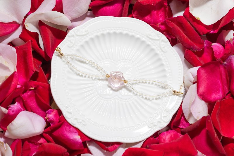 Rose Life-Pink Crystal White Crystal 14K Gold Bracelet - สร้อยข้อมือ - คริสตัล ขาว