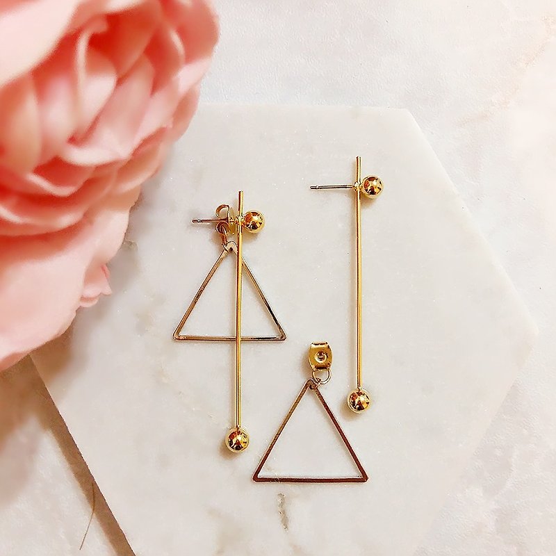 :: Minimal geometry Geometric Collection :: Mix Color Gold and Rhodium Plated Minimalist Geometric Ball Stick Ear Stud with Triangle Ear Jackets :: Minimalist Geometric Collection :: Mix Color Gold and Rhodium Plated Minimalist Geometric Ball Stick Ear Stu - Earrings & Clip-ons - Other Metals 