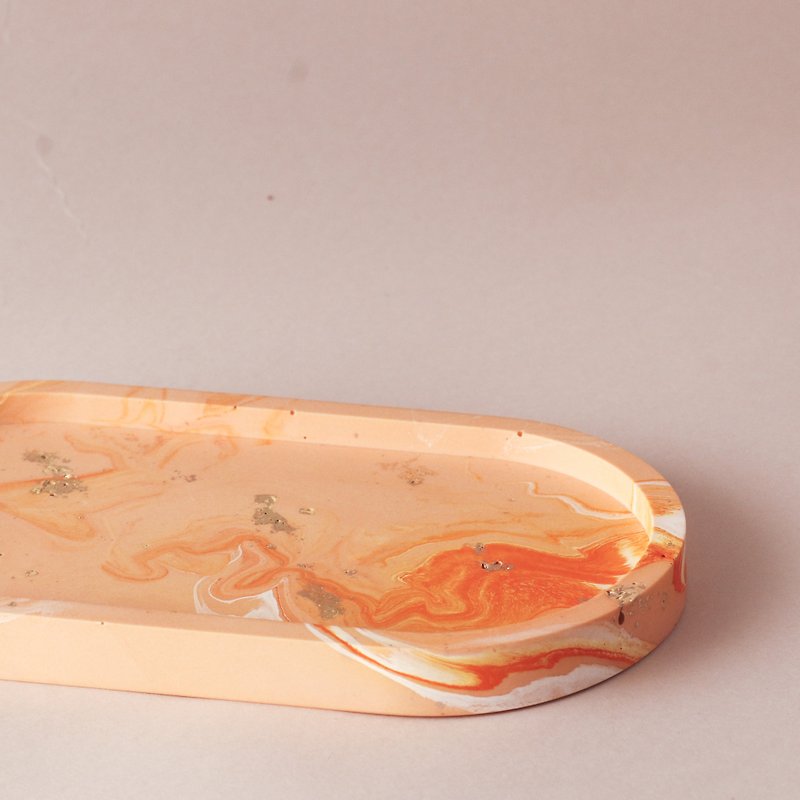 Jesmonite British mineral resin/storage tray-gold leaf marble craft-soda orange - Items for Display - Eco-Friendly Materials Orange
