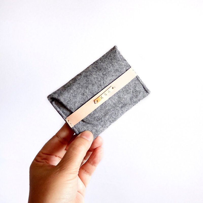 Handmade Wool Felt With Kraft Card Holder - Business card case, Card Holder - Card Holders & Cases - Polyester Gray