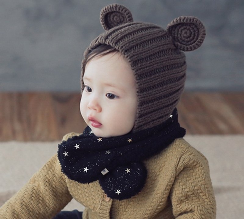 Happy Prince shiny star snow velvet inner baby scarf made in Korea - ผ้ากันเปื้อน - เส้นใยสังเคราะห์ สีดำ