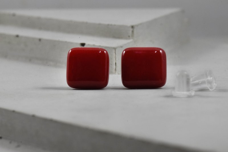 Colored glaze earrings-Pantone 188 - Earrings & Clip-ons - Glass Red