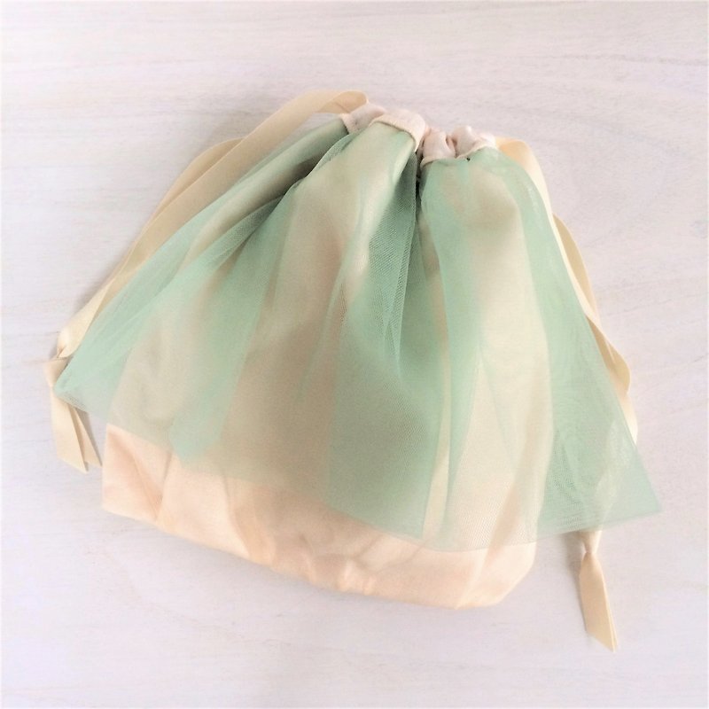 ダブルチュール パニエフリル巾着 グリーン - 化妝袋/收納袋 - 聚酯纖維 綠色