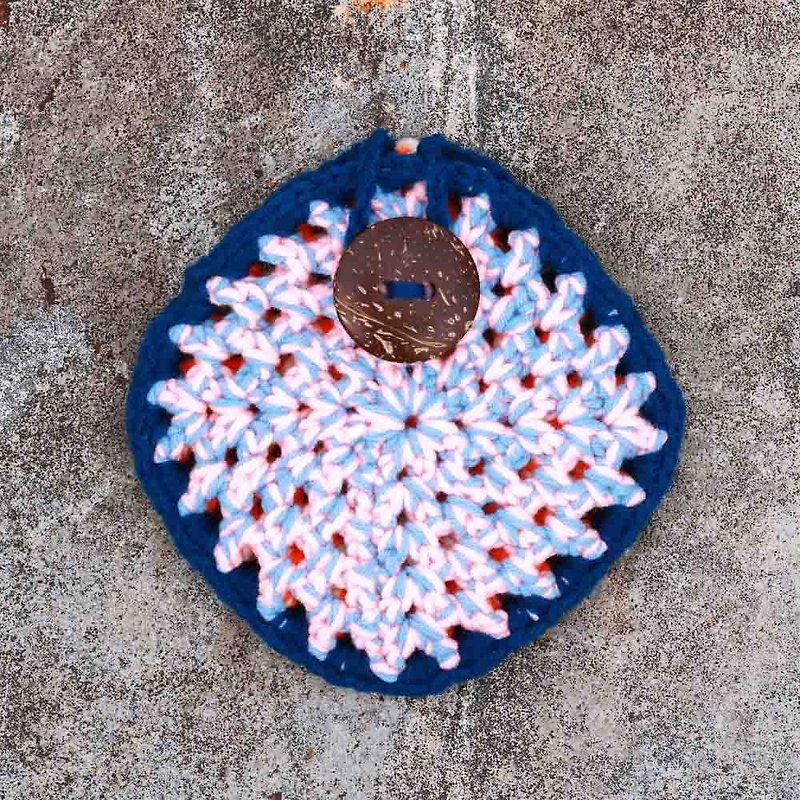 Handmade crochet coin bag – square blue pink