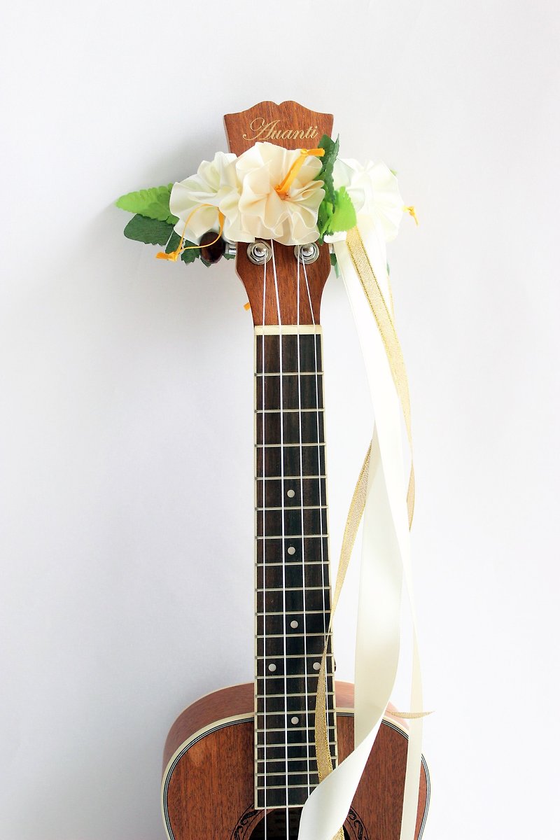 ukulele lei (hanging ribbon WW),ukulele accessories,ribbon lei,ukulele strap, - Guitar Accessories - Cotton & Hemp White