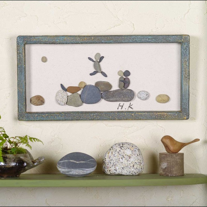 Pebble Art Framed Wall Decor Natural Art Wall Decor Driftwood Art 30 - ตกแต่งผนัง - หิน สีนำ้ตาล