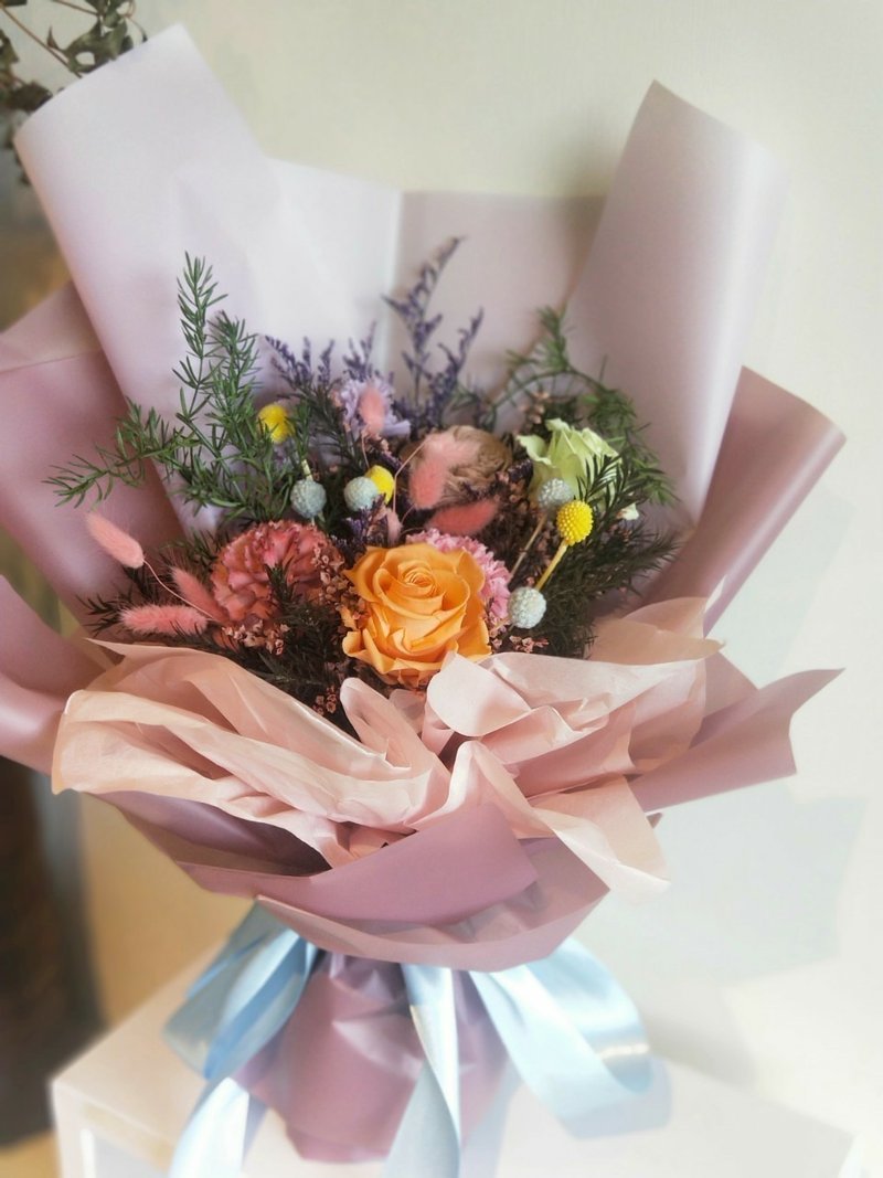 永生玫瑰康乃馨乾燥花束 情人節禮物 求婚花束  七夕 - 乾燥花/永生花 - 植物．花 橘色