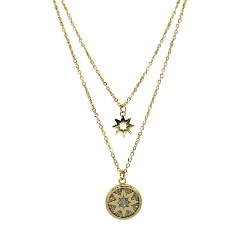 Stainless steel | Blinking Star Charm Double Layer Necklace - สร้อยคอ - สแตนเลส 