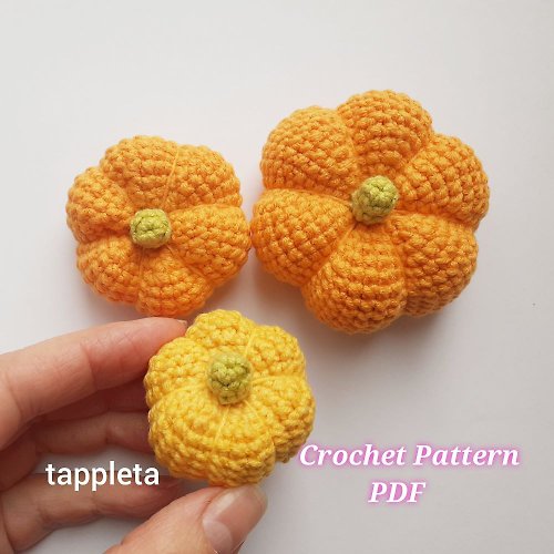 tappleta 3 sizes Amigurumi pumpkin crochet pattern, Crochet Halloween pumpkin decor