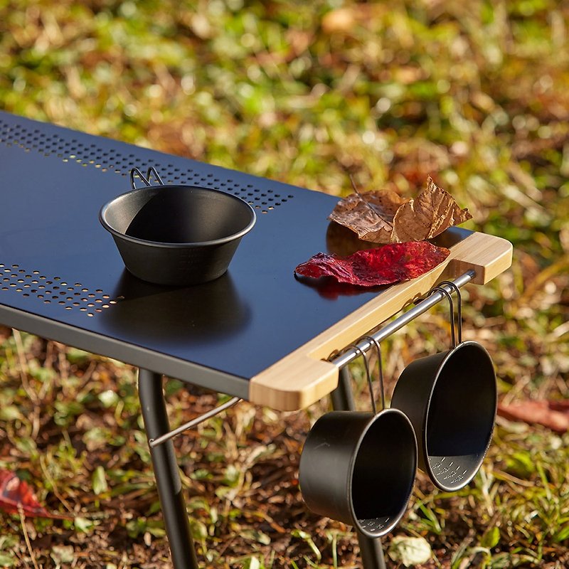 日本LALPHA 便攜型耐熱不鏽鋼板折疊長桌(附側掛架&收納袋) - 野餐墊/露營用品 - 不鏽鋼 黑色