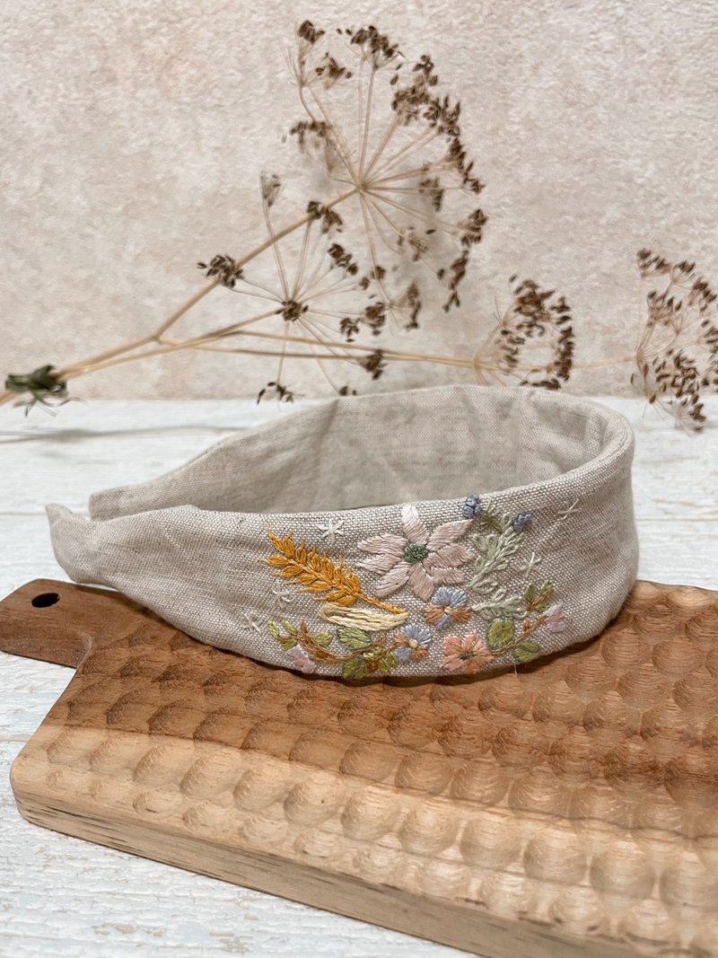 Embroidered headband - wheat (narrow Linen) - เครื่องประดับผม - ผ้าฝ้าย/ผ้าลินิน หลากหลายสี