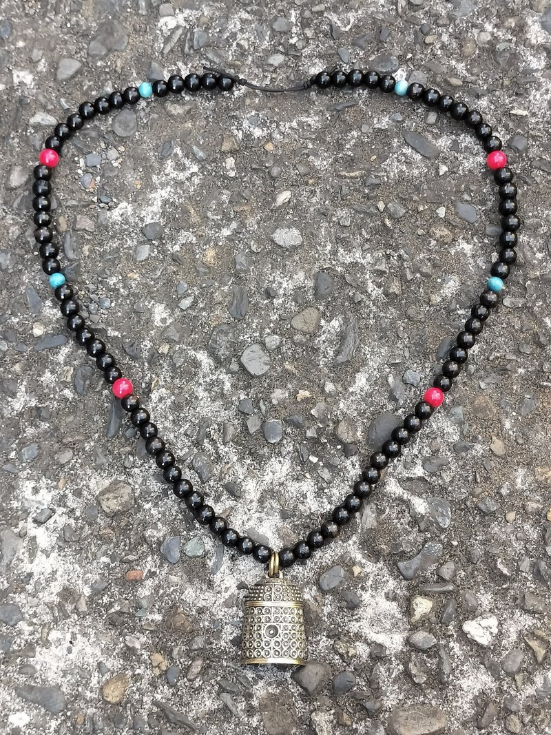 轟音の寺　Roaring Temple necklace brass with wood　by　GRYPHON - 項鍊 - 銅/黃銅 金色