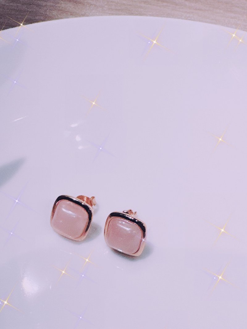 Pink onyx love - 耳環/耳夾/耳骨夾 - 純銀 粉紅色