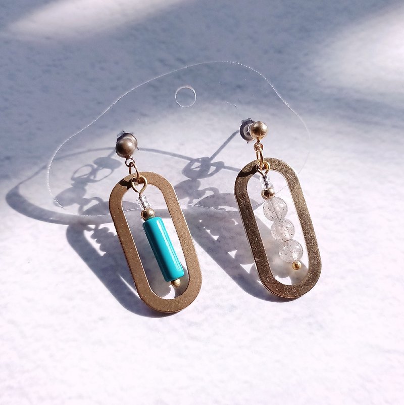 Dialogue between the ball and the column in the frame/earrings/turquoise - Earrings & Clip-ons - Copper & Brass Green