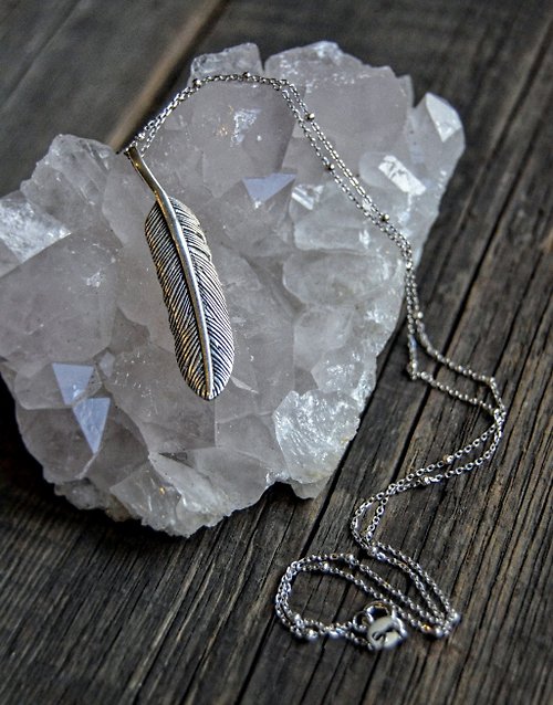 Lotus Sutra Shop Silver Feather Pendant on a Chain